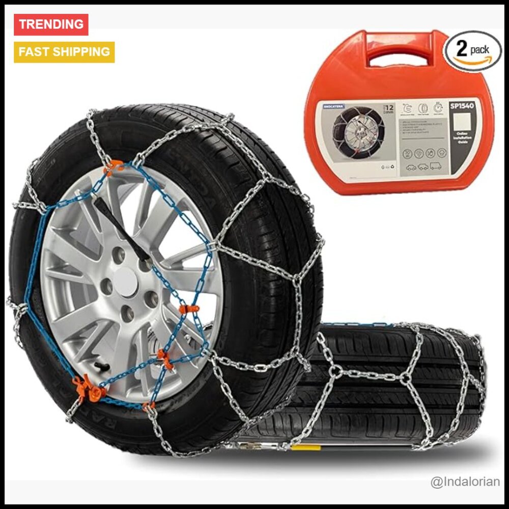 Universal Snow Chains for Car Tires, Set of 2, High-Quality Steel